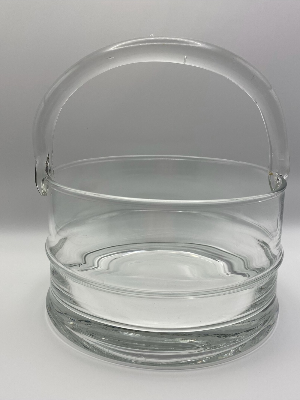 Hand Blown Art Glass Basket with Handle 6”W x 6.25”H EUC No Chips or Cracks
